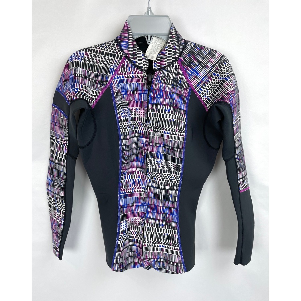 Prana Women SMALL Mara Surf Jacket Black Wet Suit Top Zip Swim Neoprene
